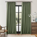 Thick Linen Olive Green Blackout Curtains 90 Inches Long for Living Room Bedroom 100% Black Out Pinch Pleated Drapes Double Layer Room Darkening Light Blocking Thermal Insulated 90 Inch Curtain Loden