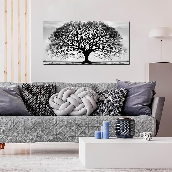 Prepeyssee Tree of Life Wall Art Large Artwork Black and White Wall Art Modern Landscape Nature Canvas Prints Decor for Living Room Bedroom Office Ready to Hang 20"x40"