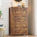 Dresser for Bedroom with 5 Drawers, Tall Wood Chest of Drawers, Modern Farmhouse Closet Clothes Organizer, Storage Tower Cabinet with Metal Handles for Hallway, Living Room, Entryway, Brown