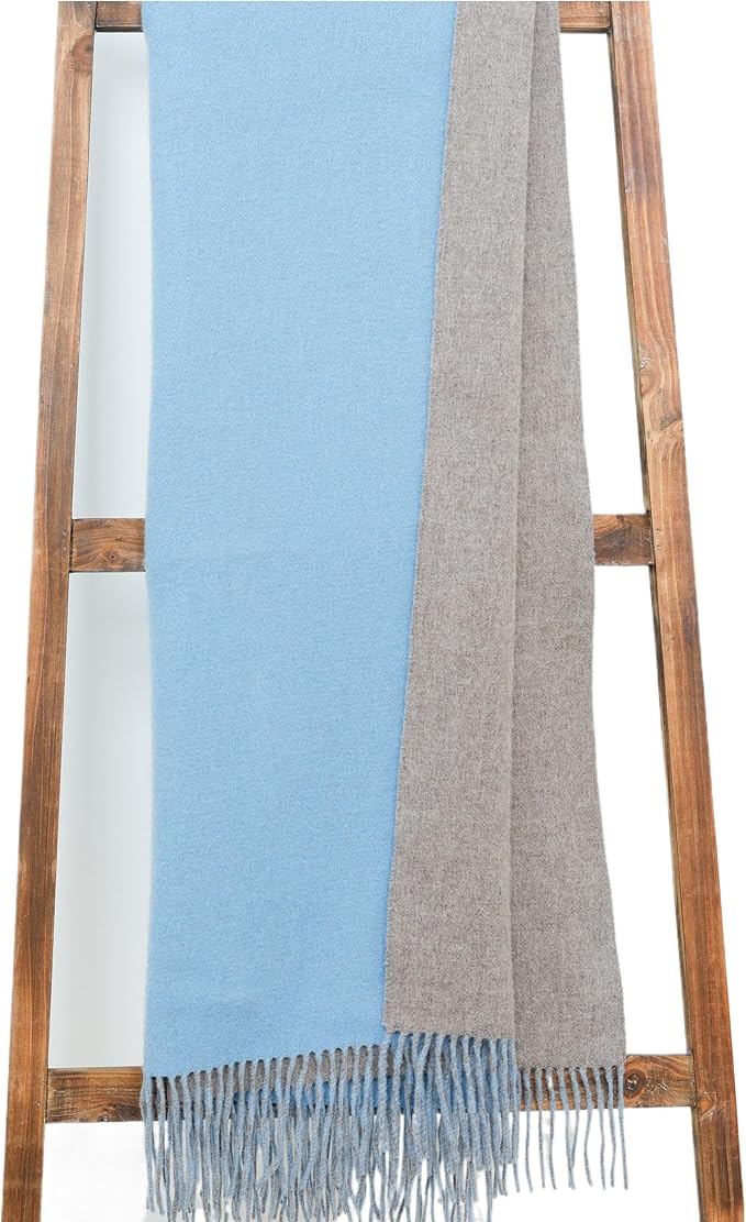 Alashan Cashmere Blend Double Faced Throw-Super Soft and Luxe Fabric- Perfect for Cozy Nights! 95% Merino Wool/5% Cashmere, 50" x 70", Great Gift Item. - Mushroom & Blue Skies