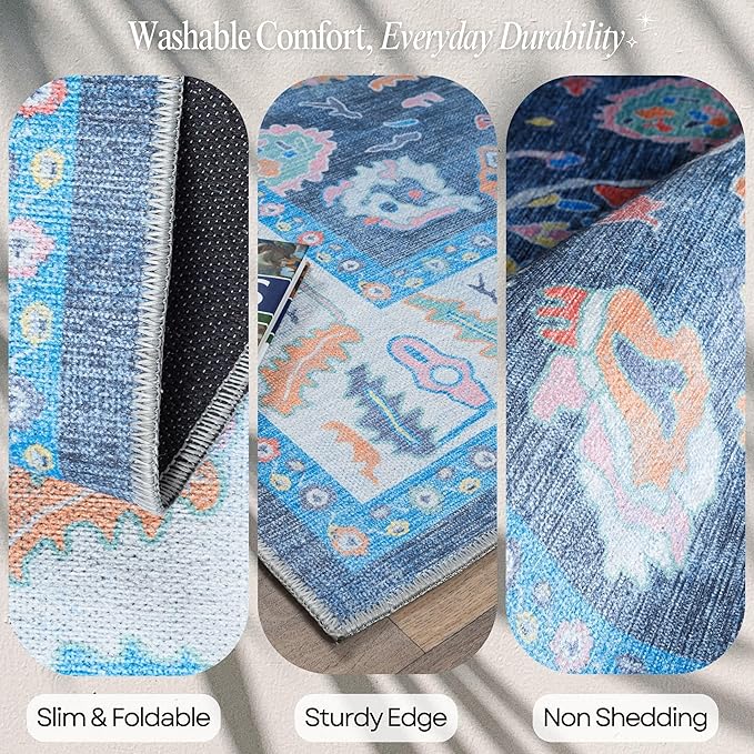 Fame Rugs Blue Modern Oushak Rug 2'6"x13, Vintage Turkish Colorful Oriental Antique Inspired Long Runner Rugs, Luxury Living Room Bedroom (387BNB, 2'6" x 13')