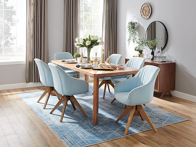 Zouron Mid Century Modern Accent Chair with Wooden Legs, Upholstered Swivel Chair No Wheels, Side Accent Armchair Vanity Chair for Small Space Home Office Living Room Bedroom, Light Blue