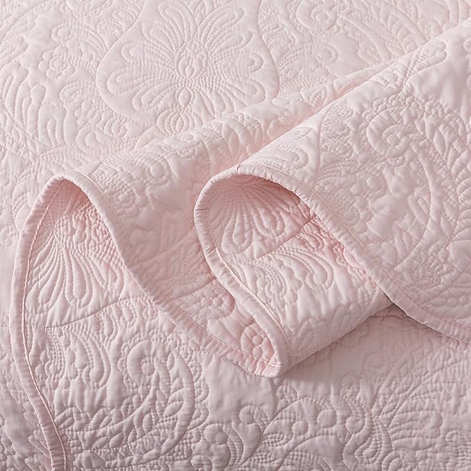HoneiLife King Size Quilt Sets - 3 Piece Microfiber Quilt Set Lightweight Bedspreads Reversible Coverlets Rustic Bed Cover King Quilt Bedding Set All Season Quilts-Light Pink