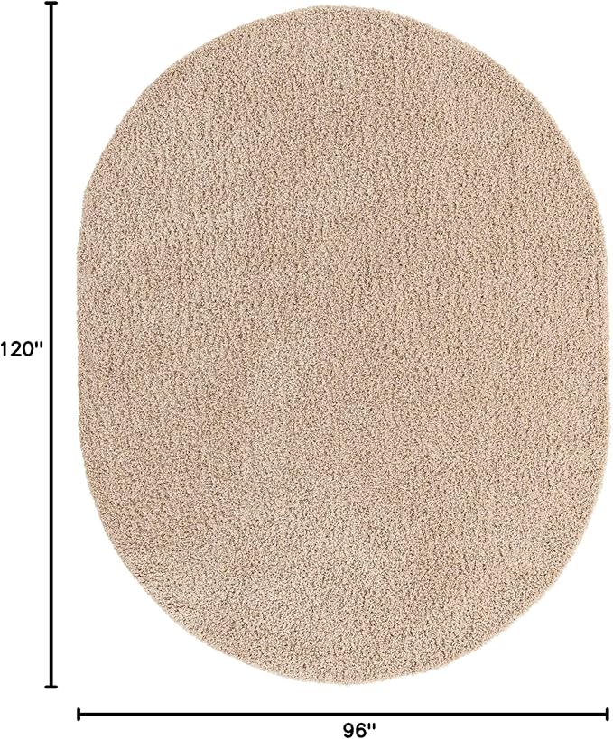 Unique Loom Solid Shag Collection Area Rug (8' x 10' Oval, Taupe)