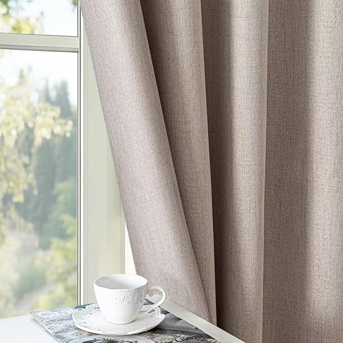 100% Blackout Curtains 108 Inches Long 2 Panels Set, Black Out Curtains for Living Room, Beige Thermal Insulated Grommet Drapes Bedroom Luxury Decor Privacy(52W × 108L inch, Beige)