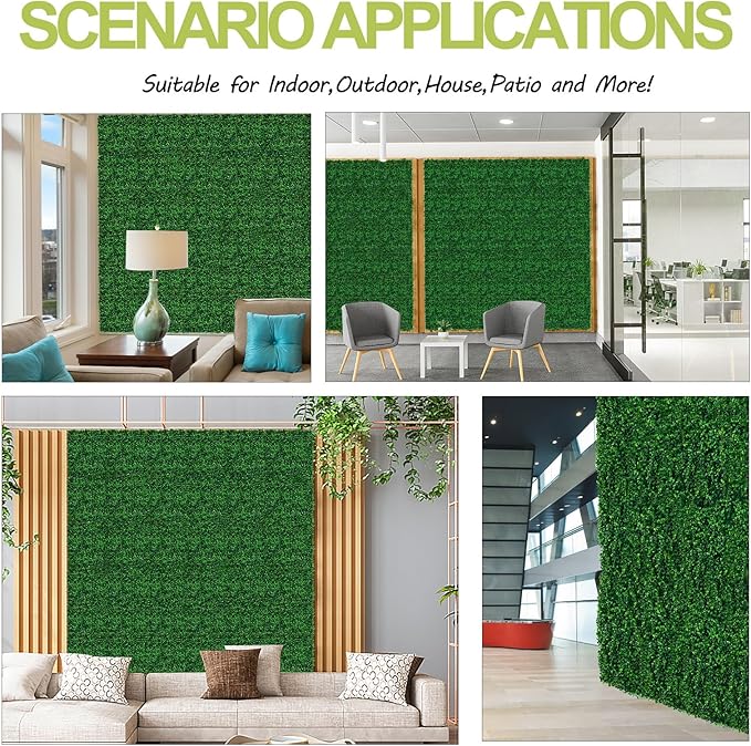 AOKIE 20"X20" Artificial Grass Wall, 12 Pcs Boxwood Hedge Wall Panels UV-Anti Grass Backdrop Wall Decor, Greenery Privacy Hedge Screen for Indoor Outdoor Patio Balcony, Party Garden Fence Decor