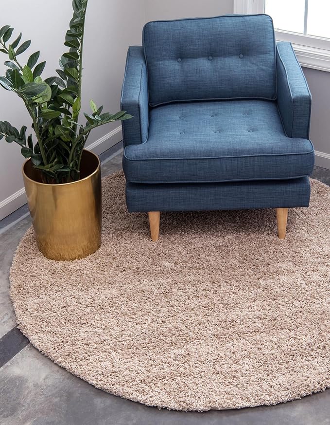 Unique Loom Solid Shag Collection Area Rug (4' 1" Round, Taupe)