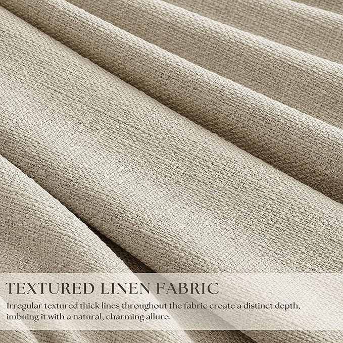 108 Inch Pinch Pleat Blackout Curtains 108 Inches Long for Bedroom Neutral Farmhouse 100% Black Out Room Darkening Burlap Thick Linen Double Layer Pleated Curtain 2 Panels Set Oatmeal Beige Sand
