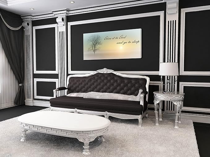 Misty Sunset & Tree Plant Picture For Bedroom Above Bed,Large White Country Wood Sign For Bathroom Canvas Wall Art,Give It To God And Go To Sleep Artwork Decor,Gallery Wrapped Gift,Inner Frame(30x60)