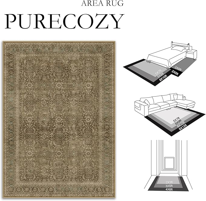 Brown 6x9 Area Rug Washable Vintage Carpet for Living Room Bedroom Large Soft Retro Floral Low Pile Thin Indoor Rug Non Slip Traditional Distressed Floor Cover for Dining Room Office