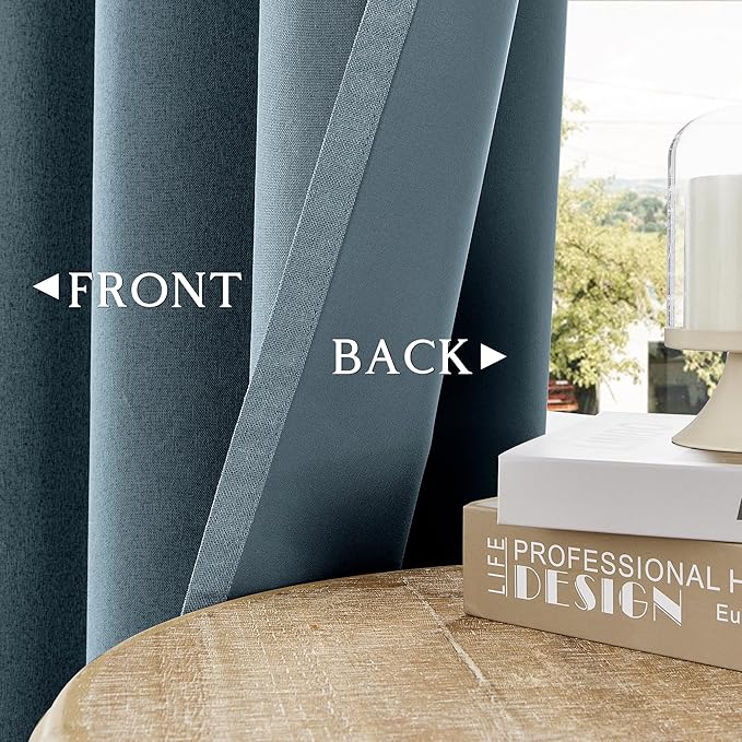 ChrisDowa 100% Blackout Blue Solid Curtains 63 Inches Long 2 Panels for Bedroom Living Room,Farmhouse Room Darkening Thermal Insulated Soundproof Grommet Top Window Treatment Drapes,52x63