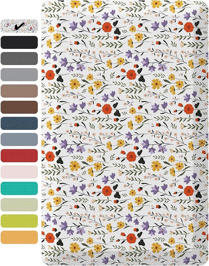 Ophanie Kitchen Mats for Floor, 3/4 inch Thick, 20x32 Anti Fatigue Cushioned Mat, Kitchen Rugs, Waterproof, Comfort Ergonomic Standing Mat for Office, Home, Sink, White Flower Non-Slip Ridged Bottom