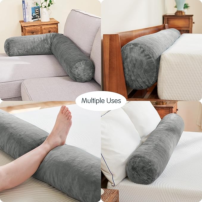 SyMax 7.8"x60" Body Pillow for Queen Bed, Bolster w/Removable Polyester Cover, Headboard Gap Filler Pillow, Dark Grey
