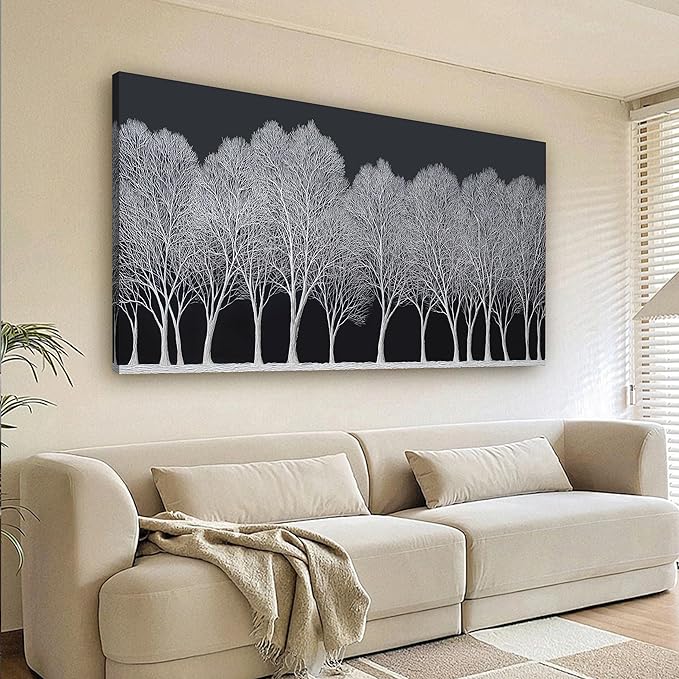 Trogonup Black and White Wall Art for Bedroom Large Forest Picture Landscape Tree Artwork for Living Room Home Office Modern Canvas Prints Ready to Hang 24"x48"