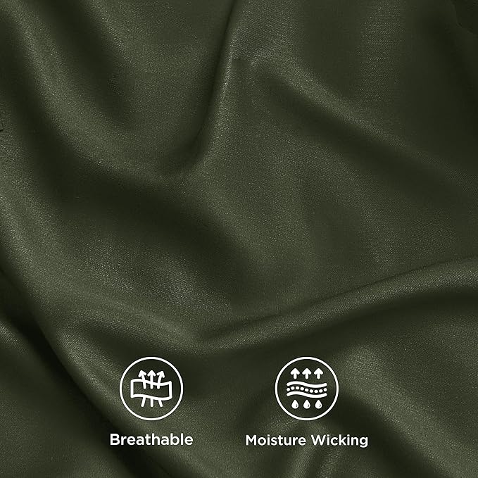 Bedsure Queen Sheet Set, Rayon Derived from Bamboo, Cooling Sheets, Breathable & Soft, Deep Pocket Up to 16 Inches, Hotel Luxury Silky Bedding for Hot Sleepers, Olive Green