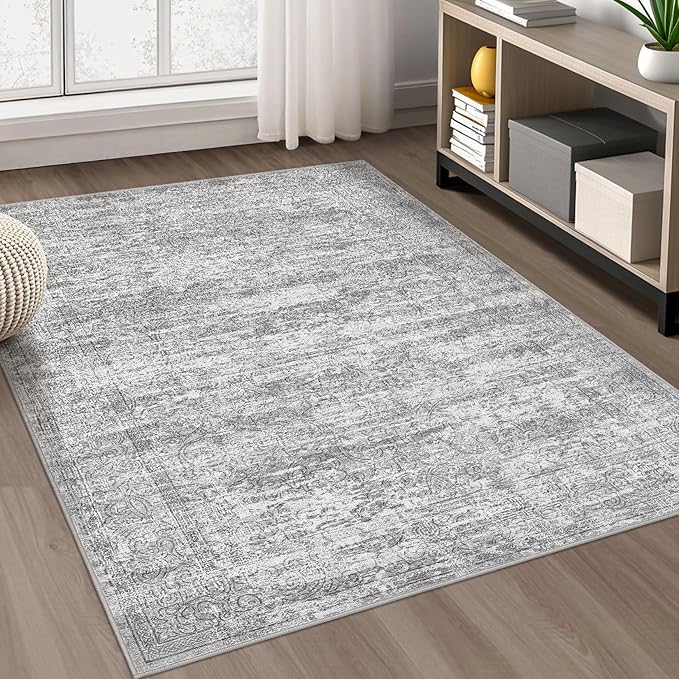 Area Rug Living Room Rugs - 4x6 Large Soft Indoor Neutral Modern Abstract Low Pile Washable Rug Carpet for Bedroom Dining Room Farmhouse Home Office - Vintage Grey