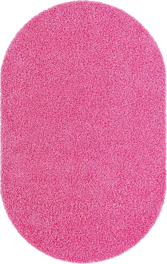 Unique Loom Solid Shag Collection Area Rug (5' 1" x 8' Oval, Taffy Pink)