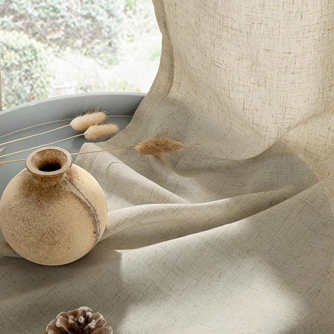 YoungsTex Grommet Linen Curtains 63 Inch Length 2 Panels for Living Room, Burlap Light Filtering Drapes No See Through for Bedroom Farmhouse, 52 X 63 Inch