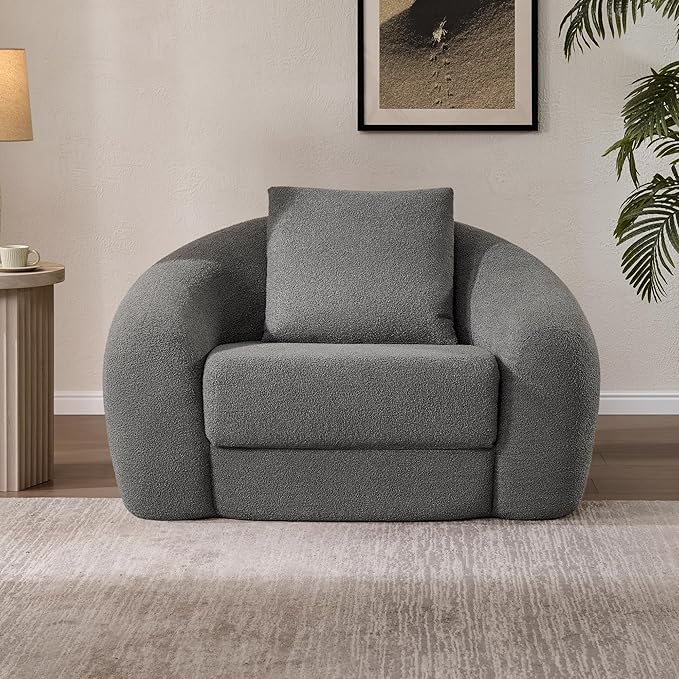 SICOTAS 49.9" Curved Convertible Sofa Couch Bed for Living Room Futon Cloud Boneless Sleeper Chair Pull Out Floor Couch with Deep Seat Single Foam Lounger No Assembly for Bedroom Apartment, Dark Grey