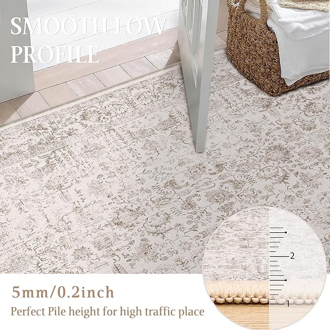 Light Brown Runner Rug 3x8 Hallway Machine Washable Kitchen Vintage Distressed Non Slip Long Carpet Indoor Retro Floral Bedroom Accent Throw Rug for Bathroom Office Laundry Dining Room