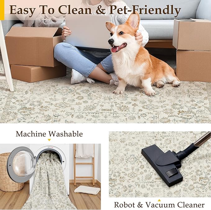 2x3 Taupe Entryway Area Rug Machine Washable Door Mat Kitchen Vintage Distressed Non Slip Carpet Indoor Retro Floral Accent Throw Small Rug for Bathroom Office Bedroom Living Dining Room