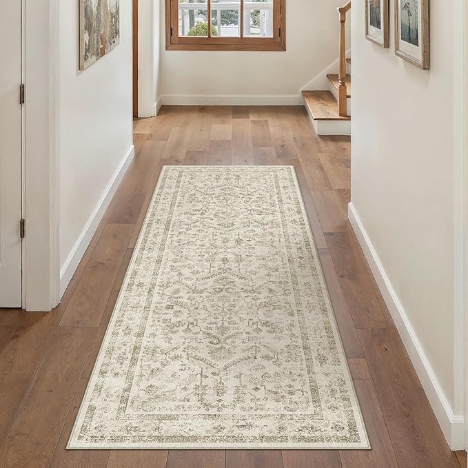 Taupe 2x6 Runner Rug Vintage Area Carpet Hallway Indoor Kitchen Washable Low Pile Traditional Distressed Retro Accent Throw Rug Non Slip for Laundry Bathroom Office
