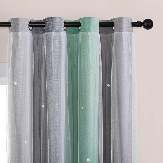 XiDi Curtains for Bedroom Decor, Rainbow Green LightgreyGrey52/90/1