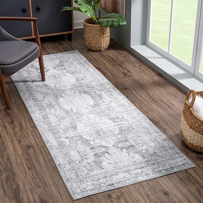 Bloom Rugs Washable 10 ft Runner - Ivory/Silver Gray Traditional Runner for Entryway, Hallway, Bathroom, and Kitchen - Exact Size: 2.5' x 10'