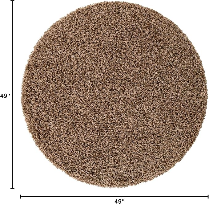 Unique Loom Solid Shag Collection Area Rug (4' 1" Round, Sandy Brown)