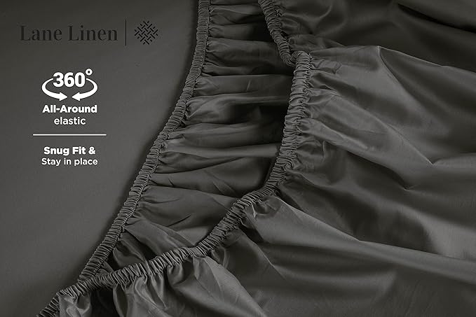 LANE LINEN Queen Size Bed Sheets Set – 600 Thread Count 100% Natural Cotton Cooling Sheets, Hotel Luxury Soft Sateen Finish, Snug Fit 15" Deep Pocket Elasticized Fitted Sheet – Charcoal