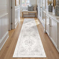 Runner Rug 2x12 Washable Light Gray Hallway Runner Vintage Boho Medallion Non Slip Grey Distressed Retro Carpet Indoor Low Pile Long Soft Rug for Kitchen Entryway Bedroom Bathroom Laundry