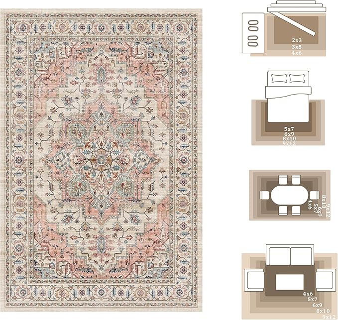 Area Rug 2x3 Entryway Rug Soft Washable Doormat Non Slip Low Pile Lightweight Carpets Indoor Faux Wool Small Rug for Entrance, Kitchen, Bedroom, Living Room
