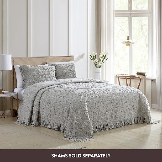 Beatrice Home Fashions Medallion Chenille Bedspread, Full, Gray