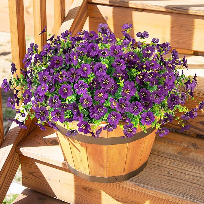 HyeFlora Artificial Flowers for Outdoor Indoor Garden Home Decoration, Faux Flower Daisy with Eucalyptus Leaves Fake Plants Greenery Boxwood Porch Patio, 12 Bundles (Purple 2)