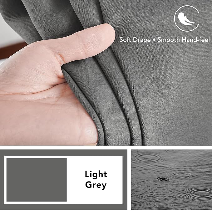 Deconovo Blackout Curtains, Thermal Insulated, W52 x L54 2 Panels, Back Tab, Machine Washable, Room-Darkening Drapes for Bedroom/Living Room Light Grey