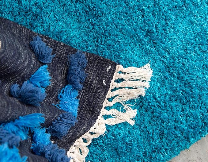 Unique Loom Solid Shag Collection Area Rug (2' 6" x 19' 8" Runner, Turquoise)