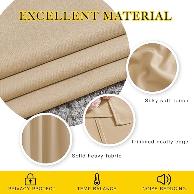NICETOWN Biscotti Beige Blackout Curtains 84 inches Long for Bedroom - Thermal Insulated Solid Grommet Room Darkening Window Treatments Sound Reducing for Living Room (2 Panels, W52 x L84)