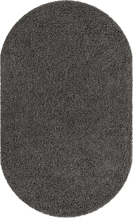 Unique Loom Solid Shag Collection Area Rug (5' 3" x 8' Oval, Graphite Gray)