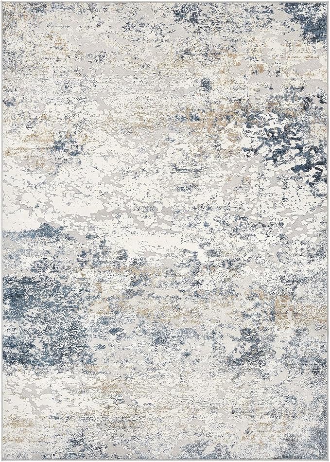 Area Rug Living Room Rugs - 5x8 Abstract Large Soft Indoor Washable Rug Neutral Modern Low Pile Carpet for Bedroom Dining Room Farmhouse Home Office - Beige Blue