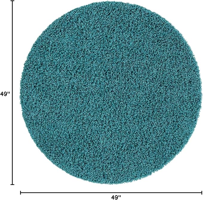 Unique Loom Solid Shag Collection Area Rug (4' 1" Round, Deep Aqua Blue)