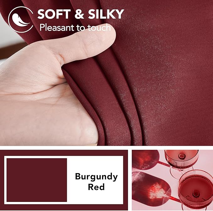 Deconovo Rod Pocket and Back Tab Curtains Thermal Insulated Window Draperies Blackout Drapes for Sunroom 52Wx95L Inch Burgundy Red 2 Panels