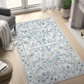 jinchan Lima Washable Area Rug 3x5 Entryway Rug - Distressed Vintage Floral Ultra-Thin Low-Pile Soft Non-Shedding Indoor Floor Carpet for Kitchen Bedroom Entrance Laundry Living Room (3x5ft, Blue)