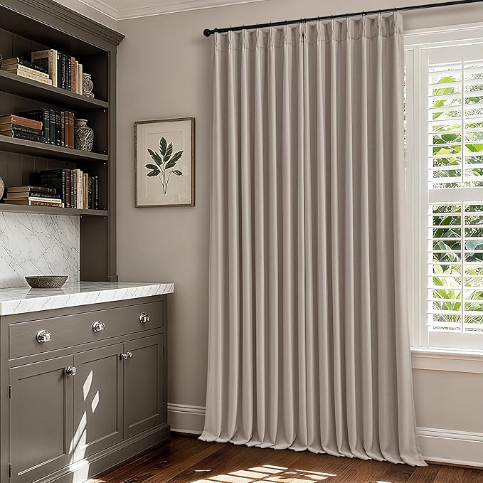 Burlywood Birch Linen Pinch Pleated Blackout Curtains 84 Inches Long for Bedroom Living Room Darkening 100% Black Out Pinch Pleat Drapes with Liner Farmhouse Neutral 84 Inch Curtain for Dining Room