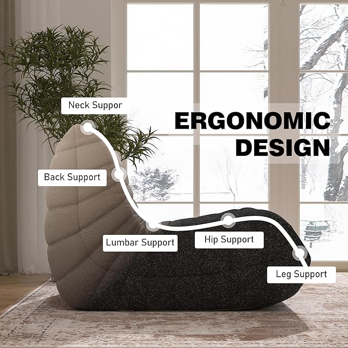 Fireside Bean Bag Sofa - Large Bean Bag Chair for Adults & Teens, High Density Comfortable Foam, Memory Foam, Black & White