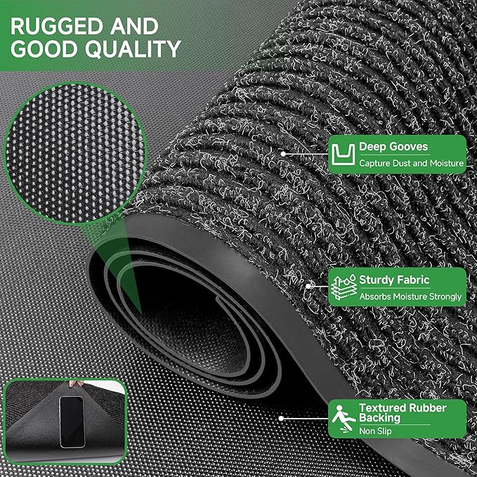 Front Door Mat, Heavy Duty Indoor Outdoor Doormat for Entryway, 48" x 36" Low Profile Outdoor Mats for Home Entrance, Stain and Fade Resistant Welcome Mat for High Traffic Area, Black