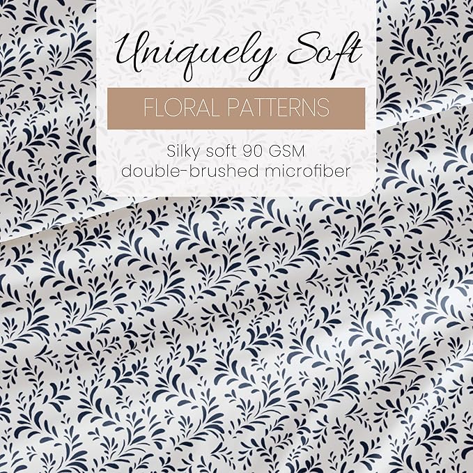 Linen Market 3 Piece Twin Bedding Sheet Set (Navy Vines) - Sleep Better Than Ever with These Ultra-Soft & Cooling Bed Sheets for Your Twin Size Bed - Deep Pocket Fits 16" Mattress