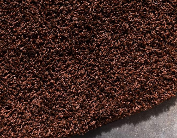 Unique Loom Solid Shag Collection Area Rug (8' Round, Chocolate Brown)