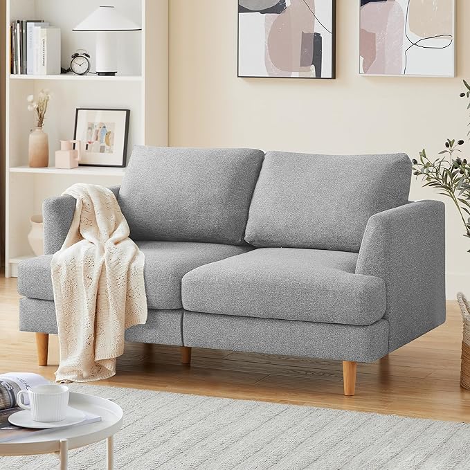 Loveseat Sofa 56", Small Couches for Small Spaces, Mid Century Love Seat Couches for Living Room, Upholstered 2-Seater Couch for Bedroom, Apartment, Grey