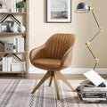 Zouron Mid Century Modern Accent Chairs with Wooden Legs, Swivel Desk Chair No Wheels, Faux Leather Vanity Side Chair for Small Space Home Office Living Room Bedroom, Brown