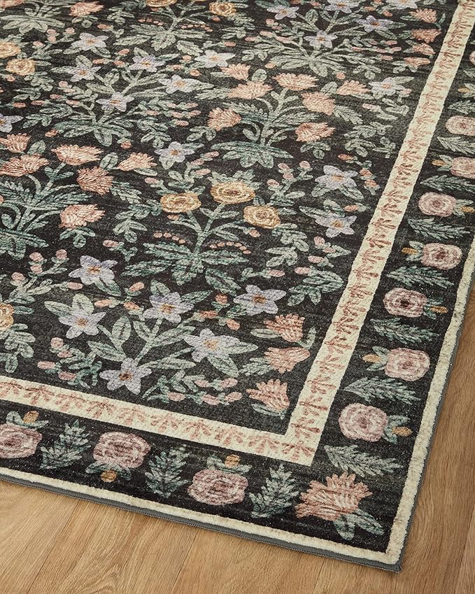 Loloi Rifle Paper Co. Eden Collection EDE-02 Mughal Garden Black 5'-0" x 7'-6" Area Rug feat. CloudPile™